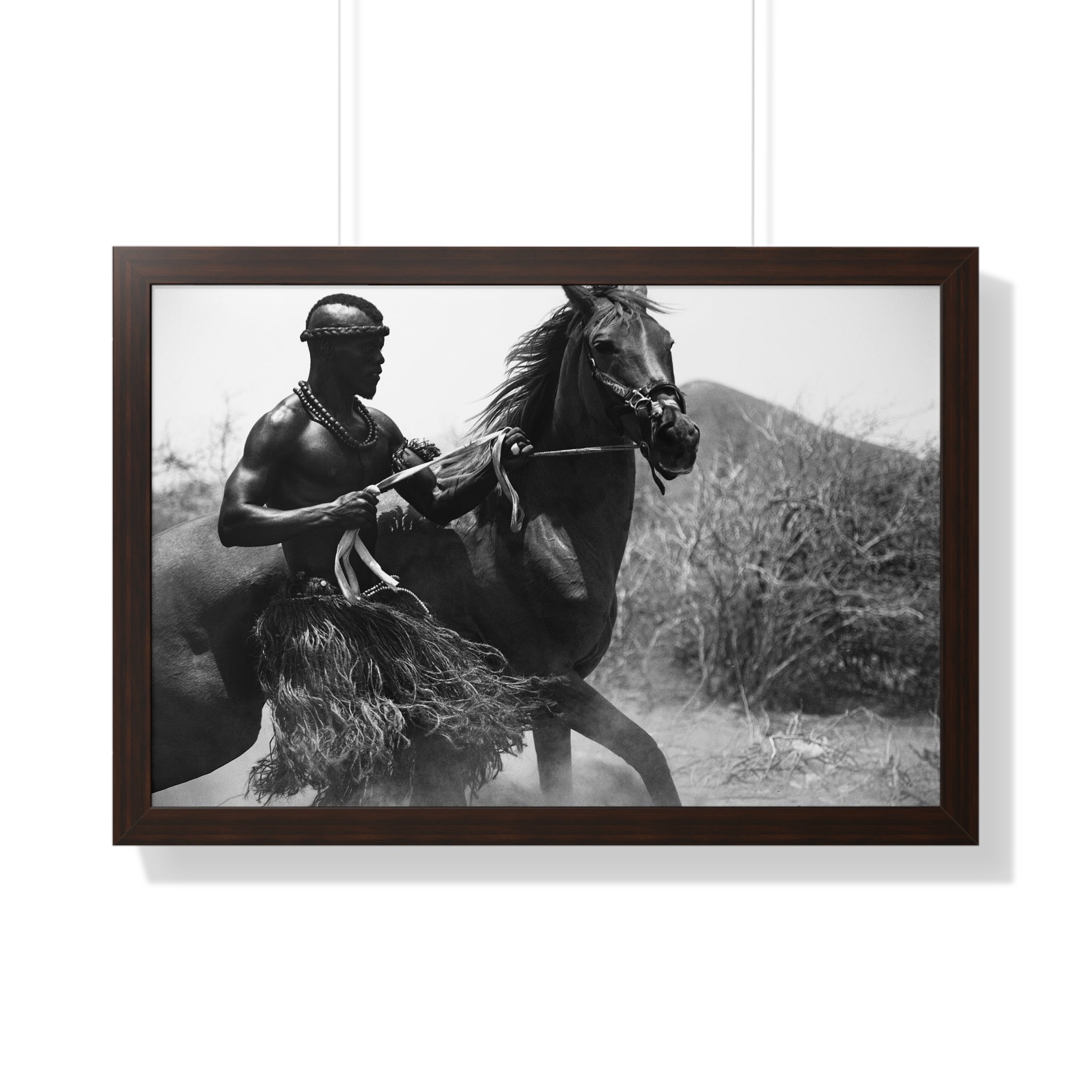 Framed Poster — Black & White Maasai Horseman Photography