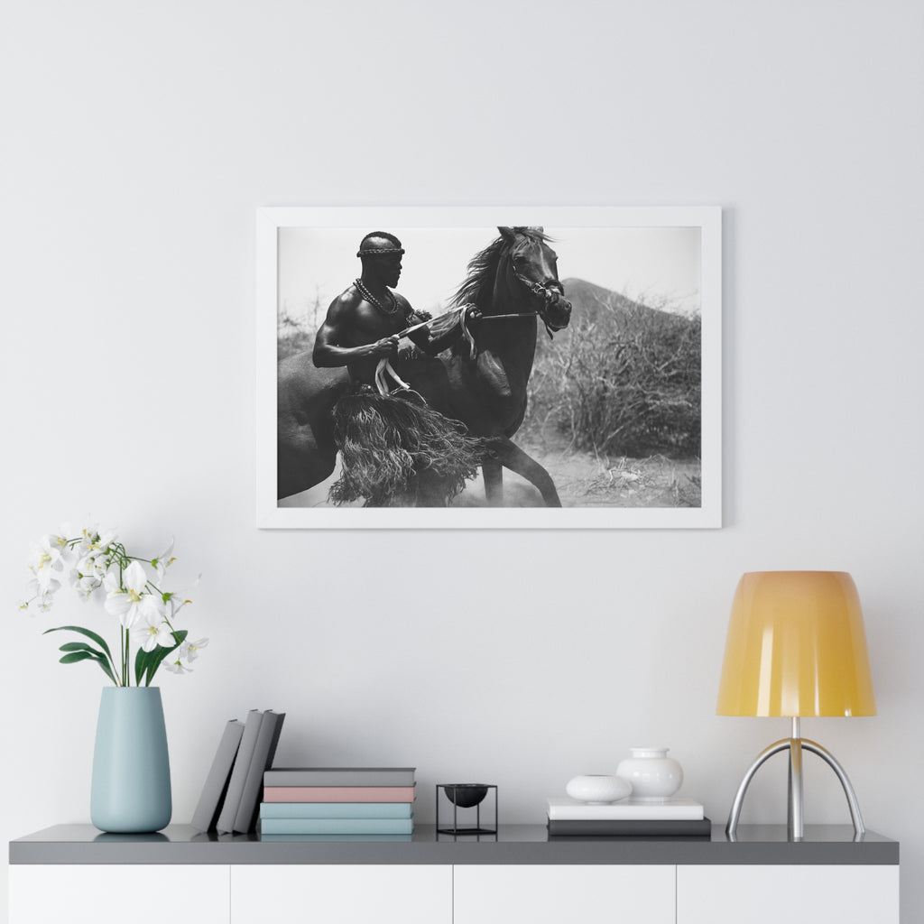 Framed Poster — Black & White Maasai Horseman Photography