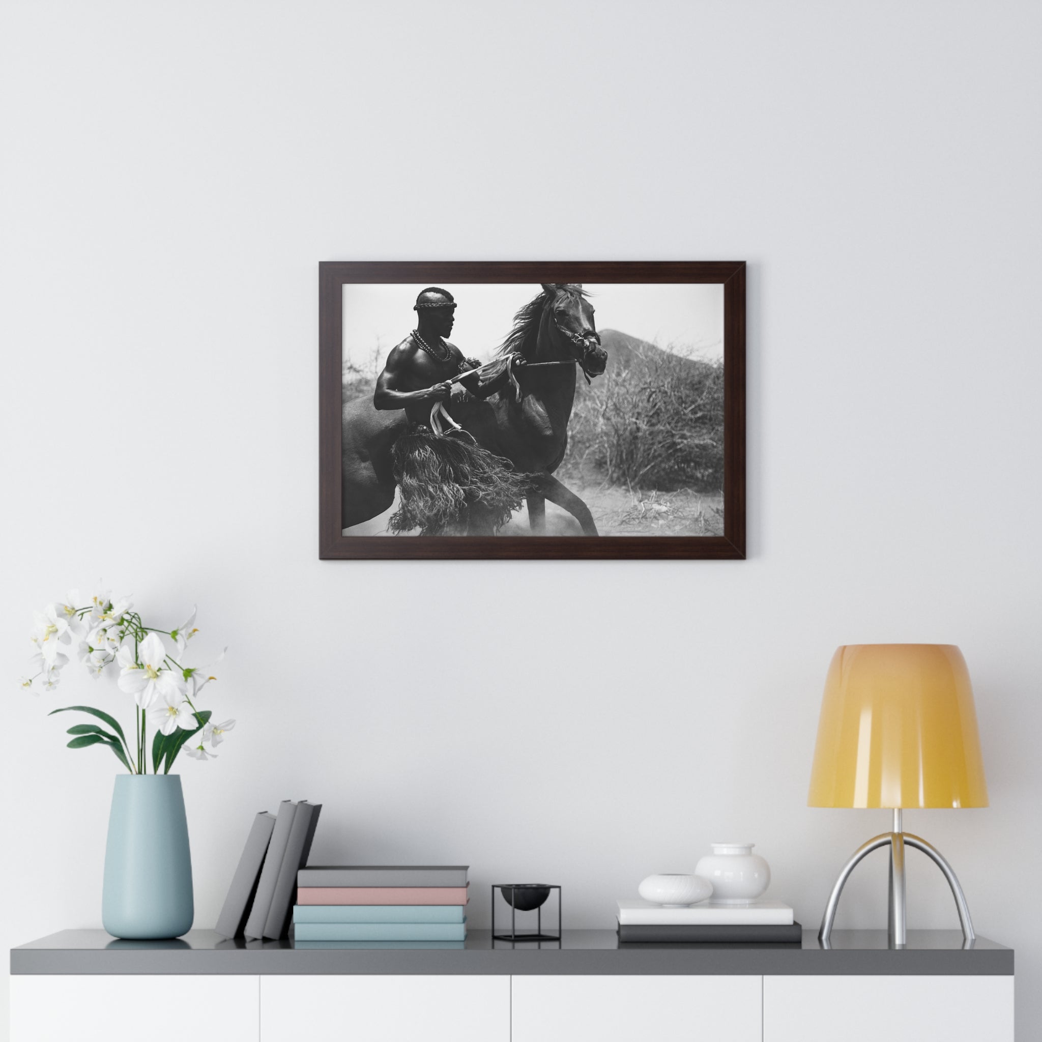 Framed Poster — Black & White Maasai Horseman Photography
