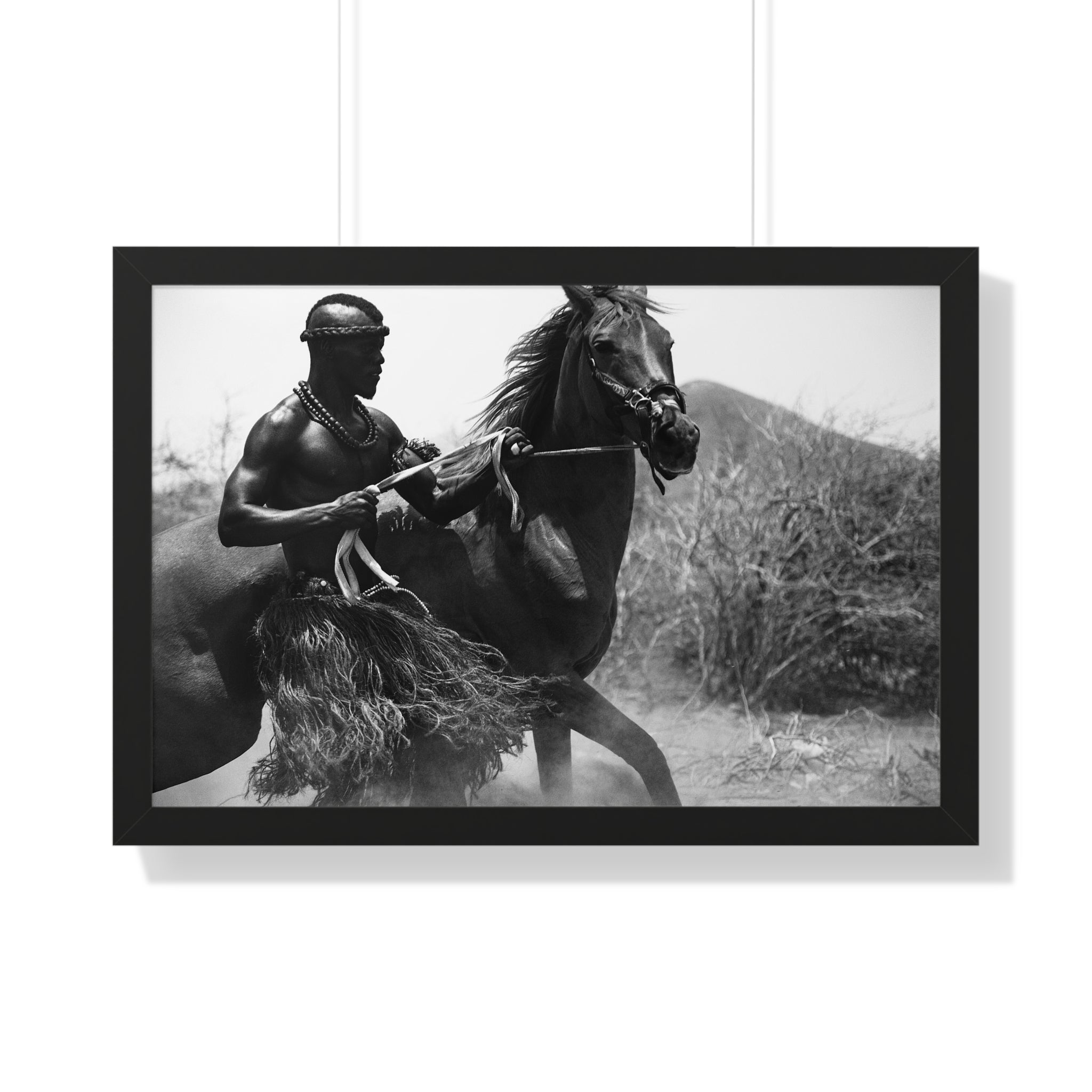 Framed Poster — Black & White Maasai Horseman Photography
