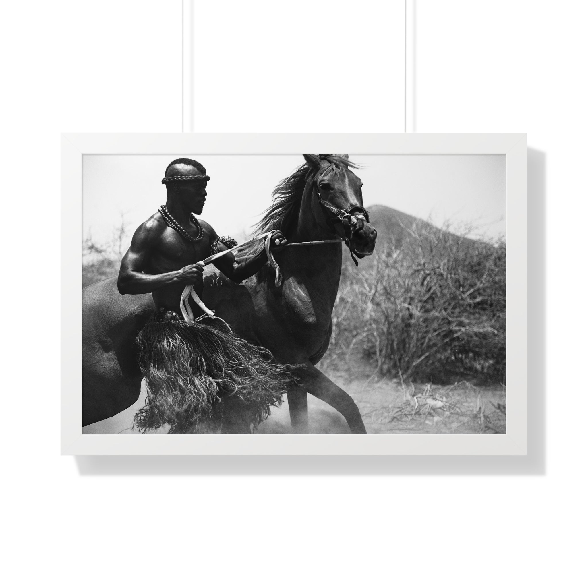 Framed Poster — Black & White Maasai Horseman Photography