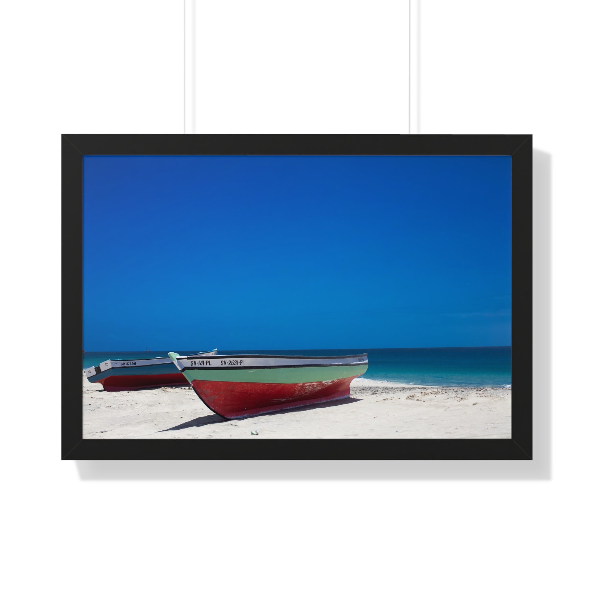 Beach Boat Framed Poster — Tropical Seashore Wall Art