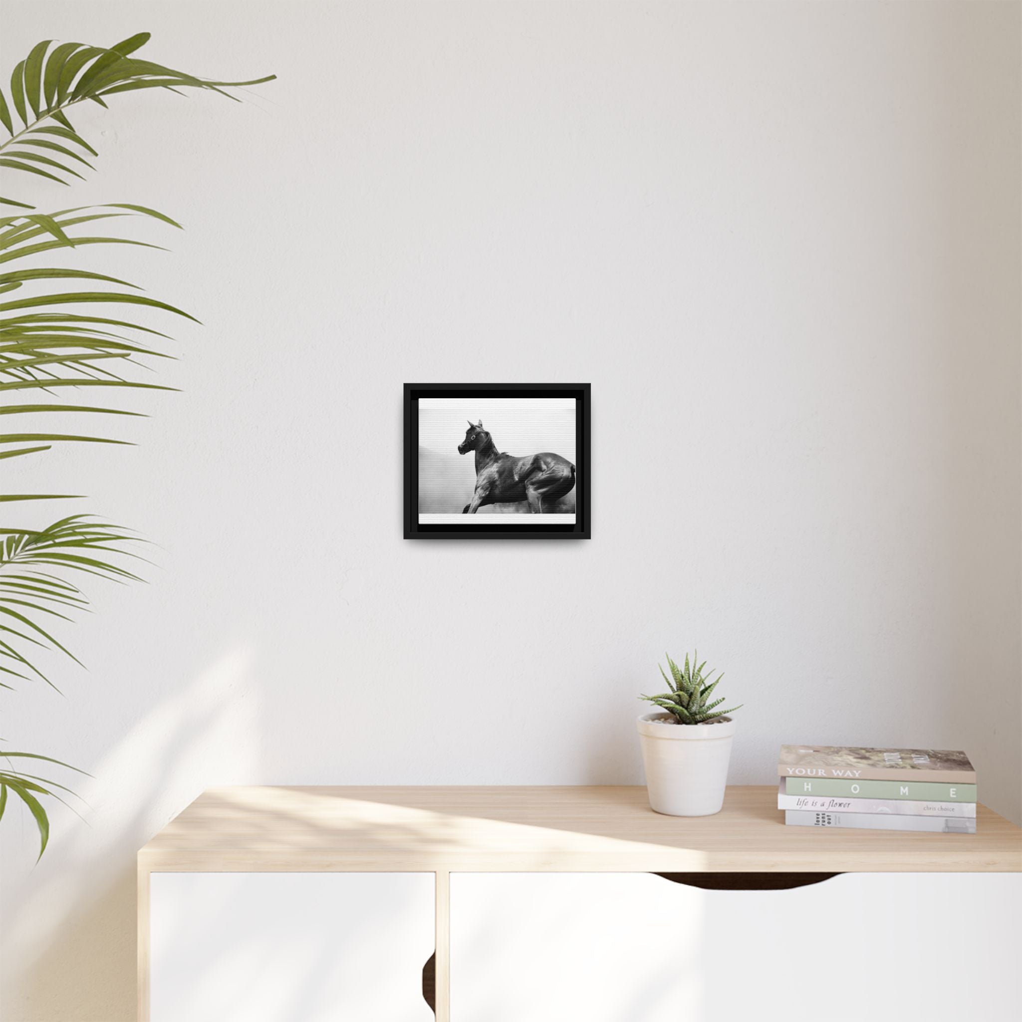 Framed Matte Canvas: Classic Black & White Horse Photography