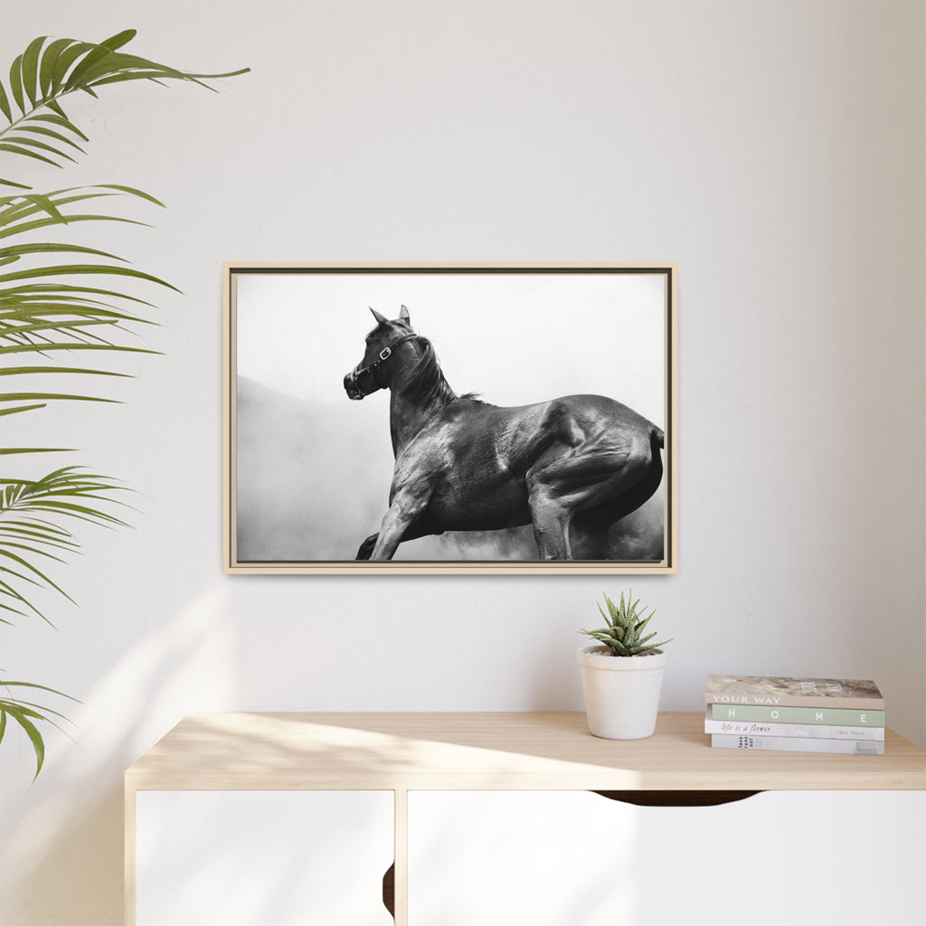 Framed Matte Canvas: Classic Black & White Horse Photography