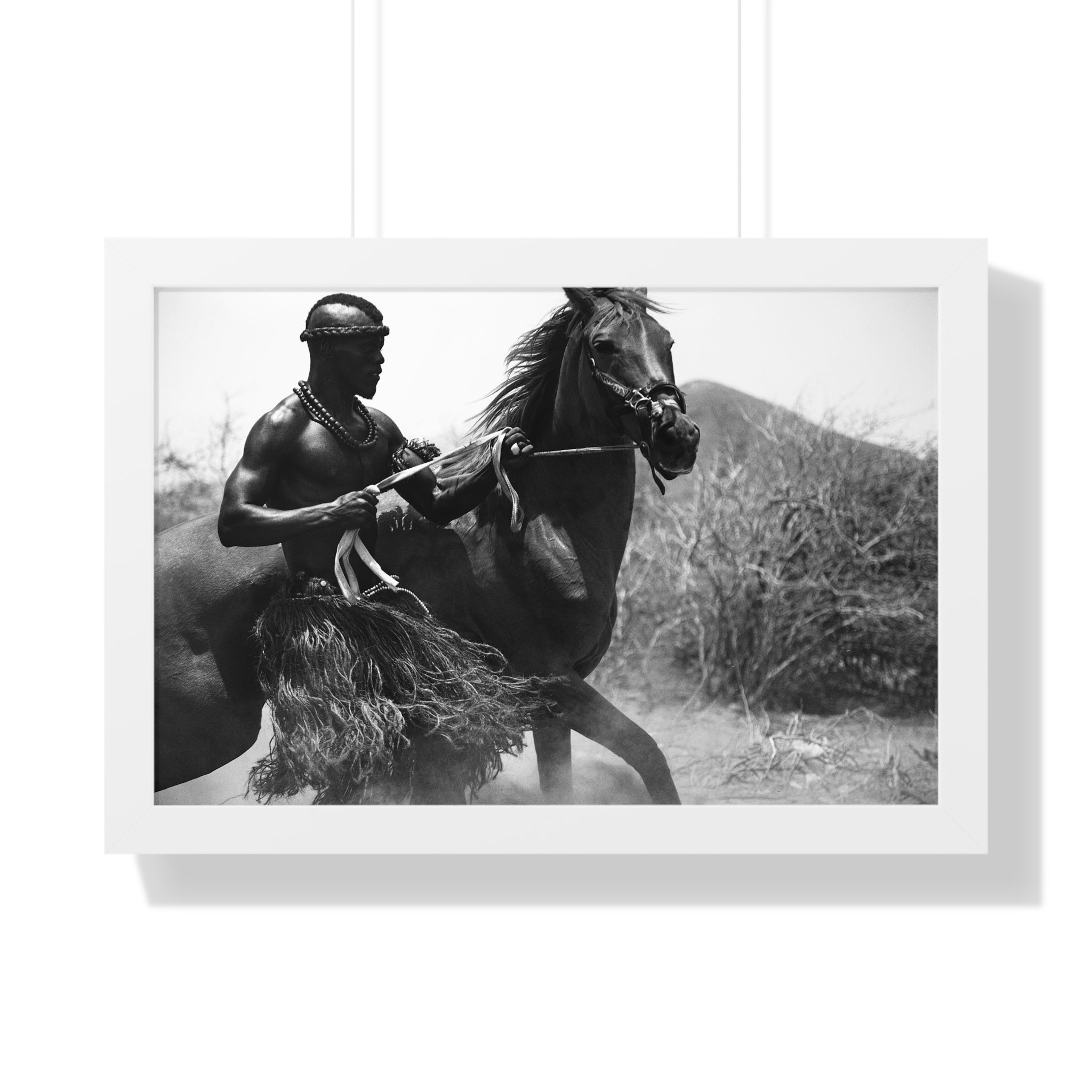 Framed Poster — Black & White Maasai Horseman Photography