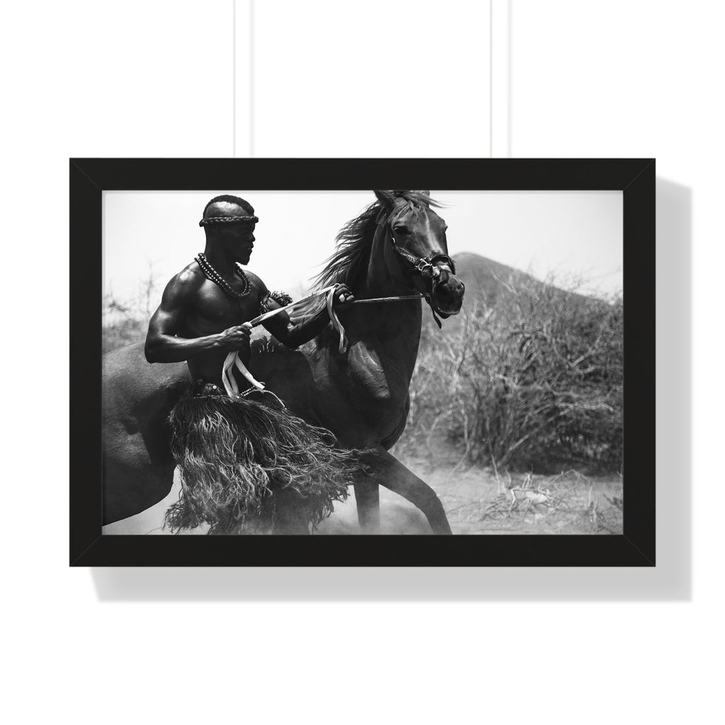 Framed Poster — Black & White Maasai Horseman Photography