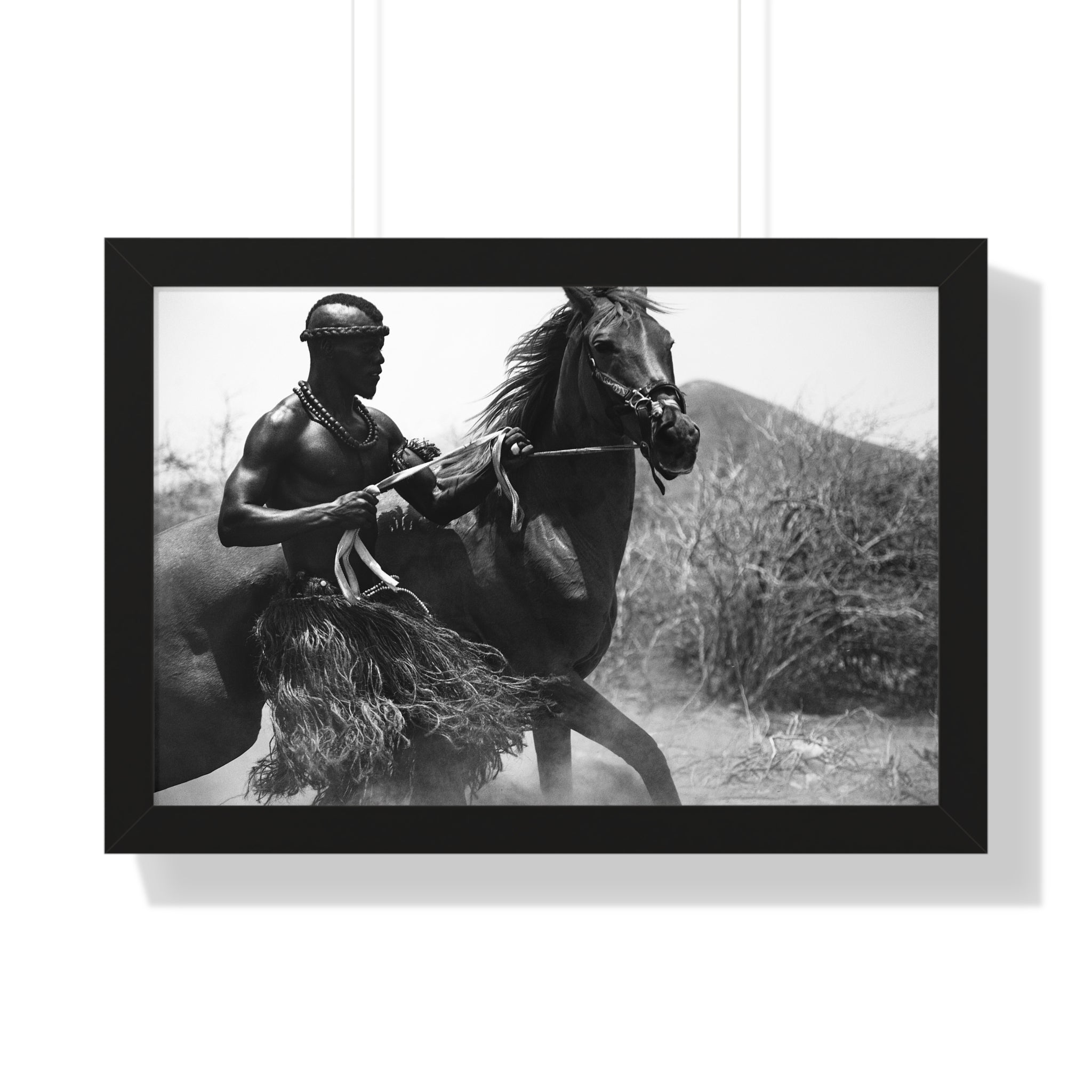 Framed Poster — Black & White Maasai Horseman Photography
