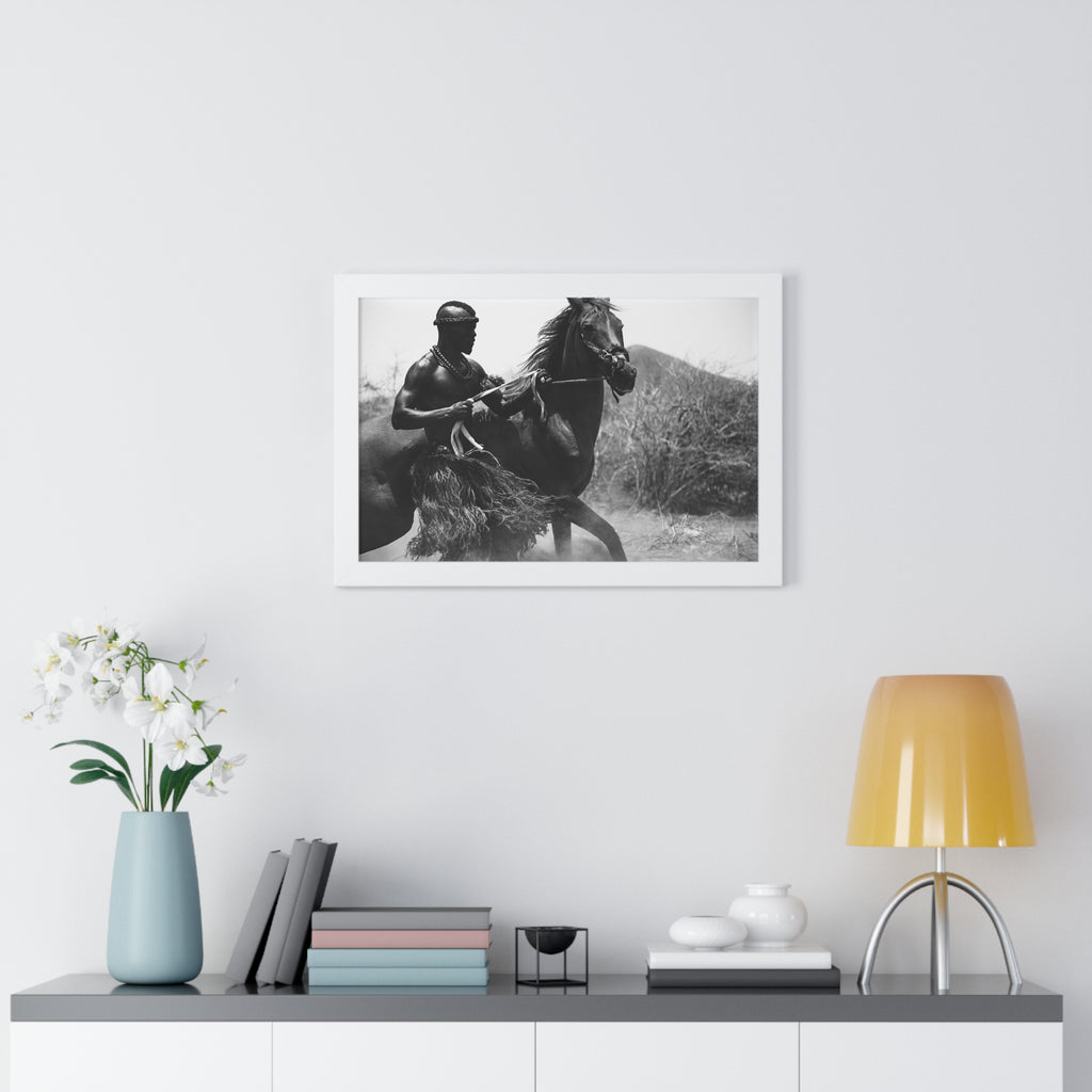 Framed Poster — Black & White Maasai Horseman Photography