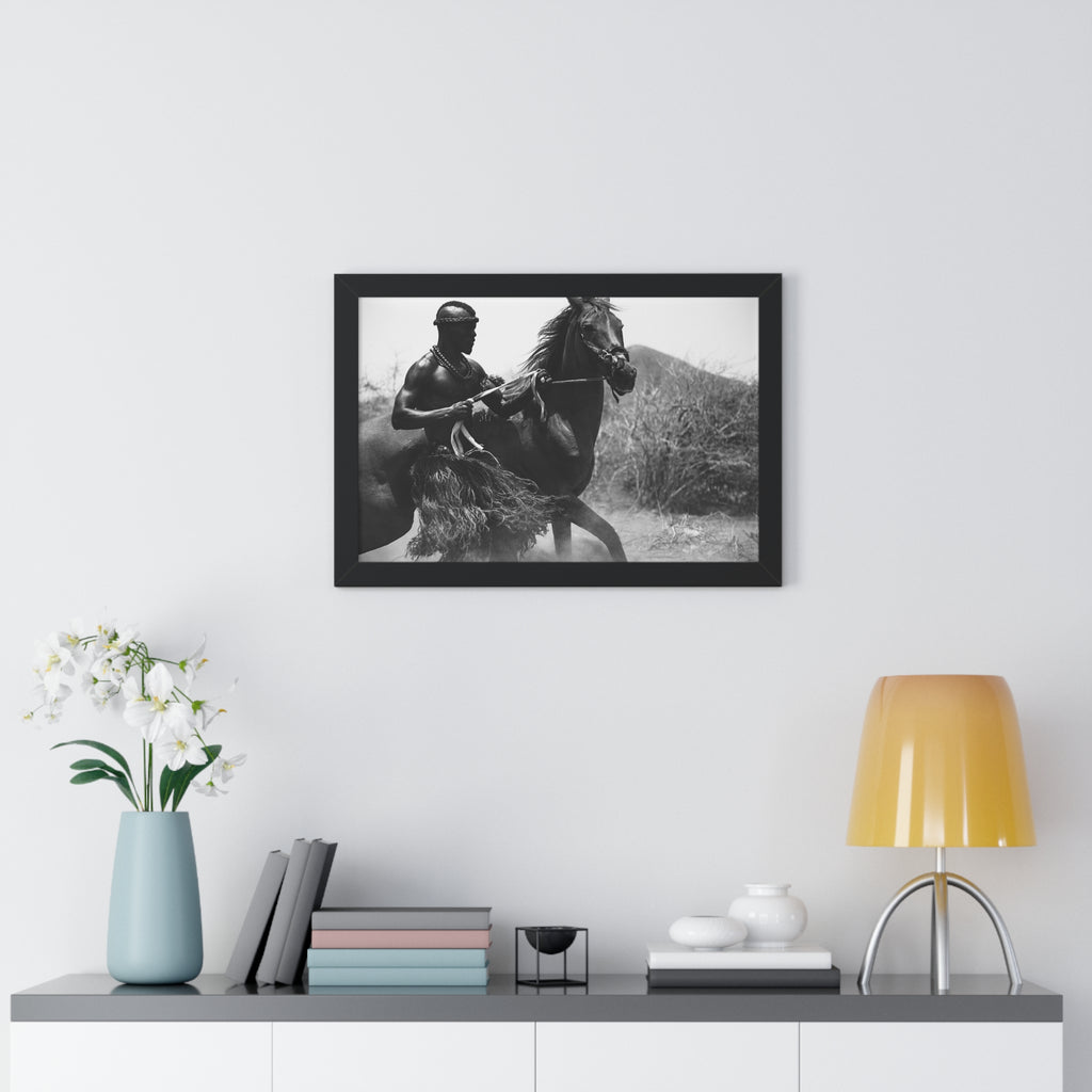 Framed Poster — Black & White Maasai Horseman Photography