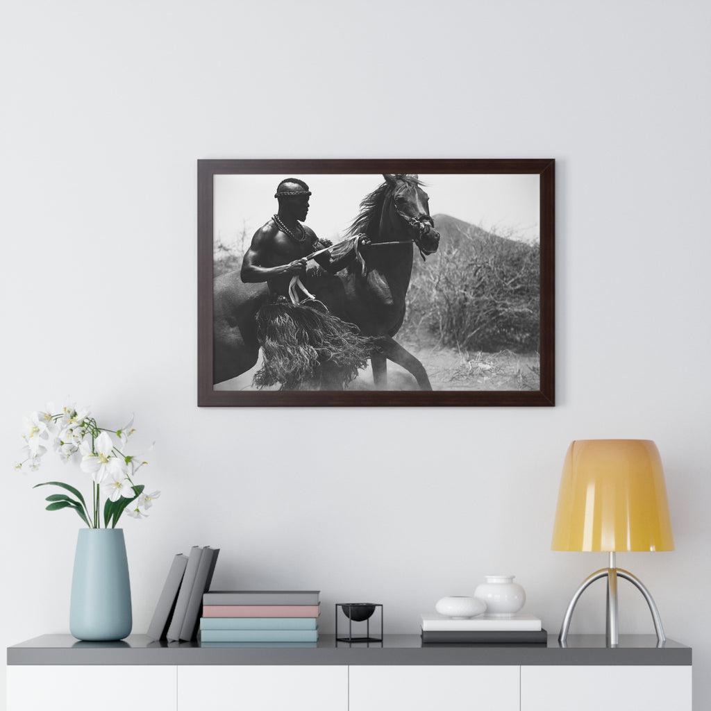Framed Poster — Black & White Maasai Horseman Photography