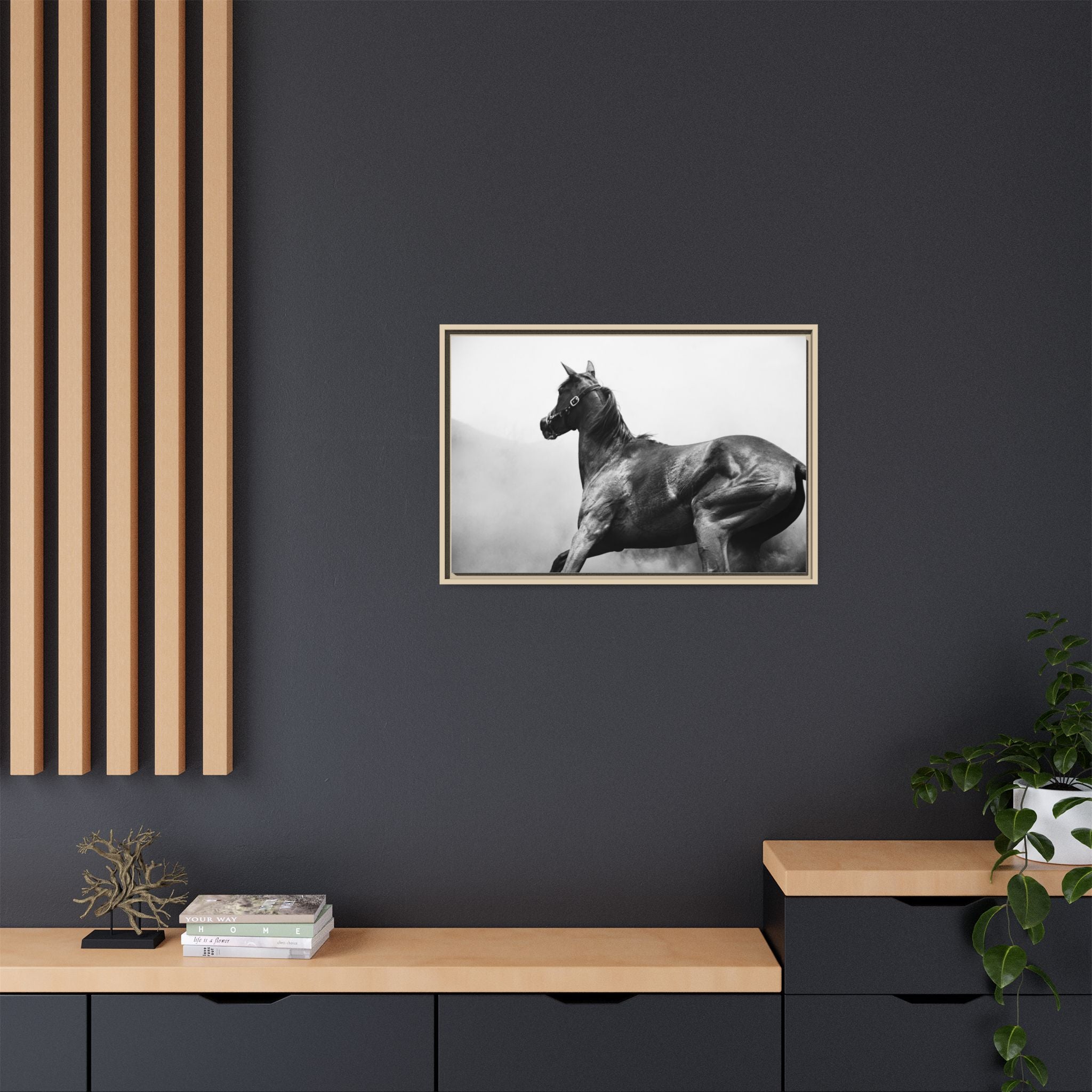 Framed Matte Canvas: Classic Black & White Horse Photography