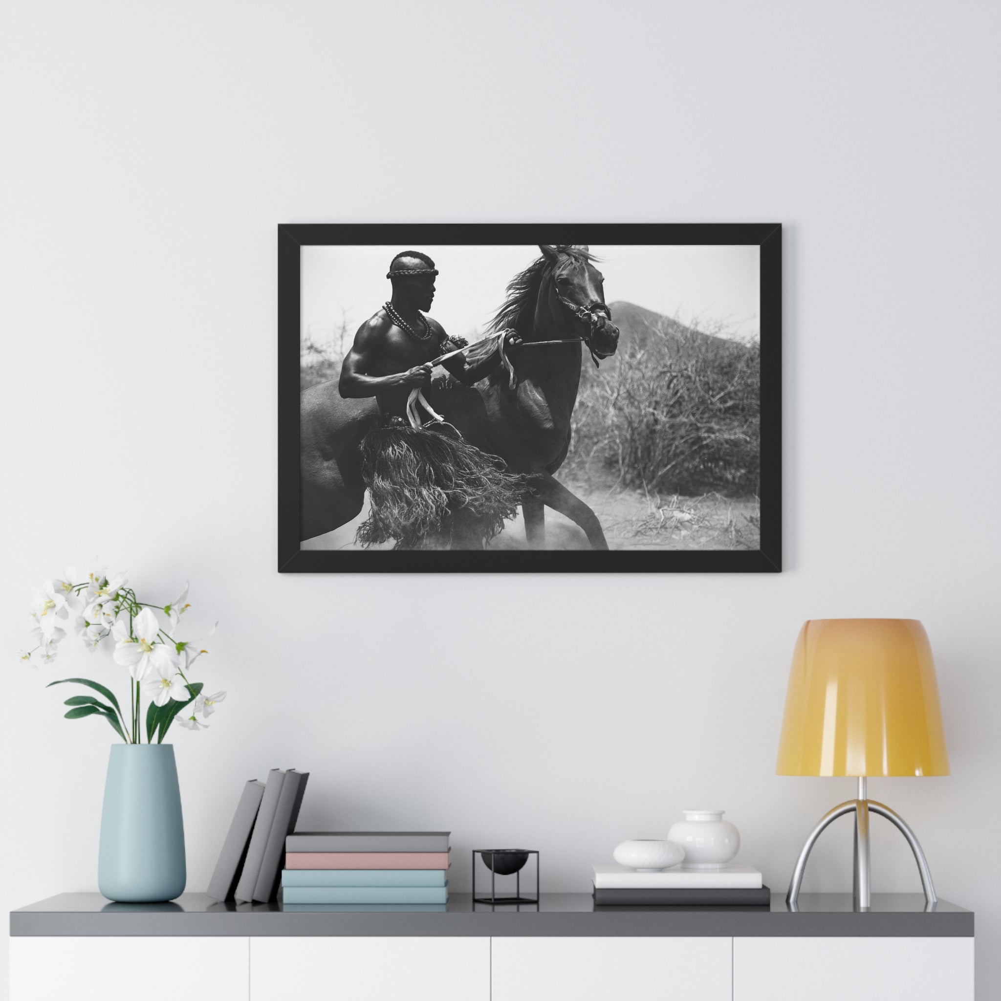 Framed Poster — Black & White Maasai Horseman Photography