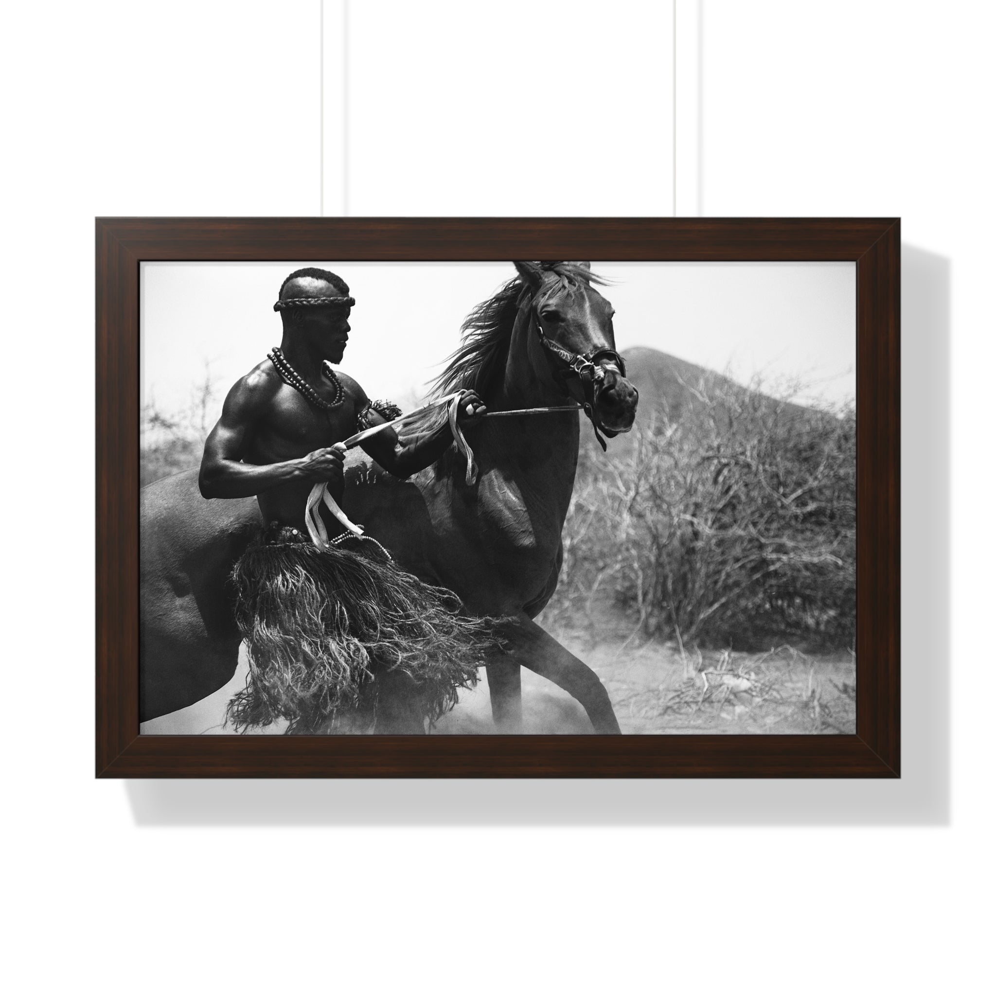 Framed Poster — Black & White Maasai Horseman Photography